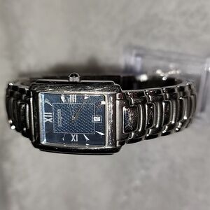 Wittnauer Silver Stainless & Blue Ladies Tank Watch Date Window Needs Battery